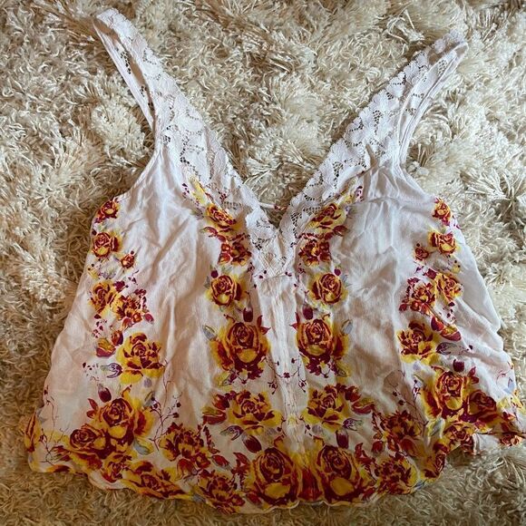 Free People Tank Top - Floral with Lace. Size Small - Picture 1 of 3